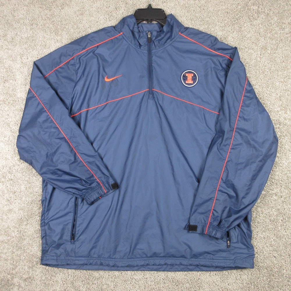 Illinois Fightin Illini Jacket Mens 2XL Blue 1/4 Zip Windbreaker Pullover Nike